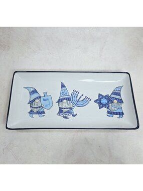 Jolly Challah Days 12" x 6" Hanukkah Serving Tray Sheffield Home Blue Gnome Plat